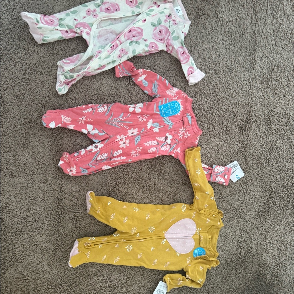 Floral and Heart Baby Onesies Set (all 3)